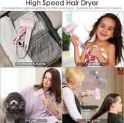 High-Speed 110,000 RPM Ionic Hair Dryer – Low Noise 200M Ion Blow Dryer, Pink