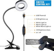 KNAMKY USB Clip-On Desk Lamp with Flexible Neck