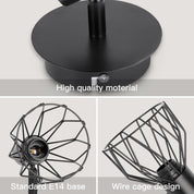 Adjustable Industrial Black Metal Cage Wall Lights, 2 Pack