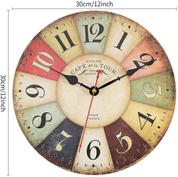 Vintage 30cm French Country Wooden Wall Clock, Silent Non-Ticking Rustic Design