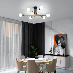 Sputnik Chandelier Ceiling Light 6-Light Black Gold Vintage