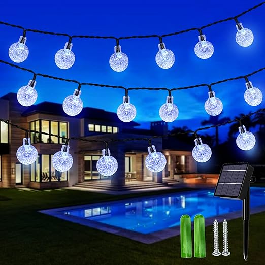 59Ft 100 LED Solar Globe String Lights – Multicolour, Waterproof, 8 Modes
