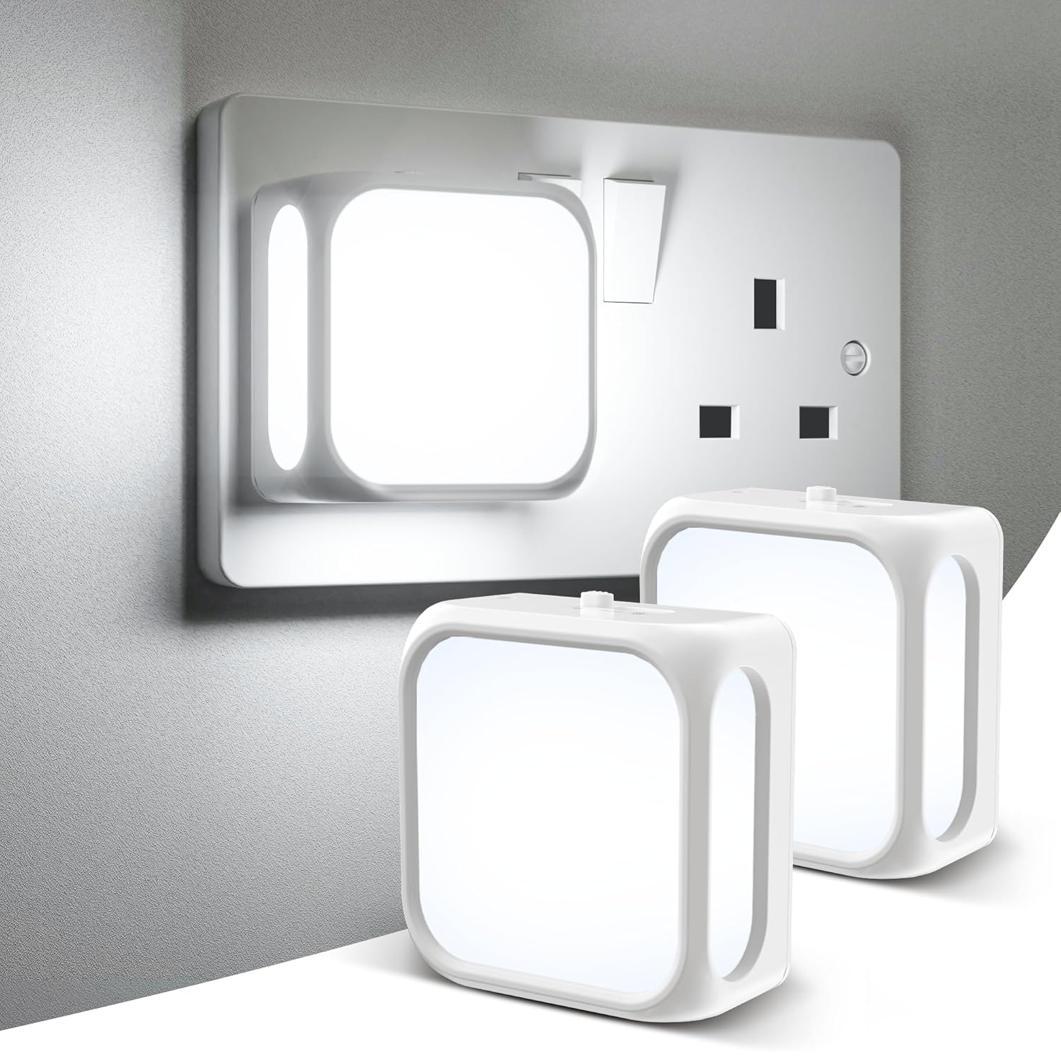Plug-in LED Night Light with Dusk to Dawn Sensor, Adjustable Brightness, 3000K Warm White (2 Pack)