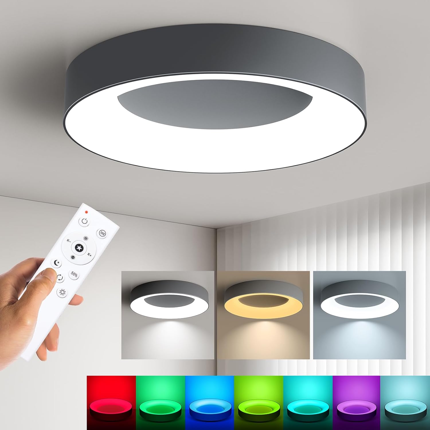 Matane 24W RGB LED Ceiling Light with Remote – Dimmable, Color Changing, 11-Inch Flush Mount