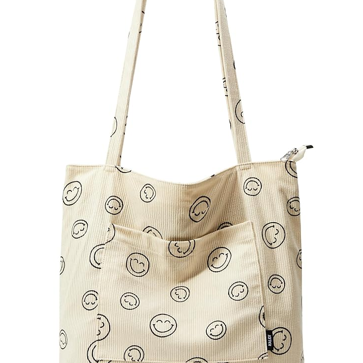 Corduroy Tote Bag with Zipper – Large Waterproof Shoulder Bag for Women