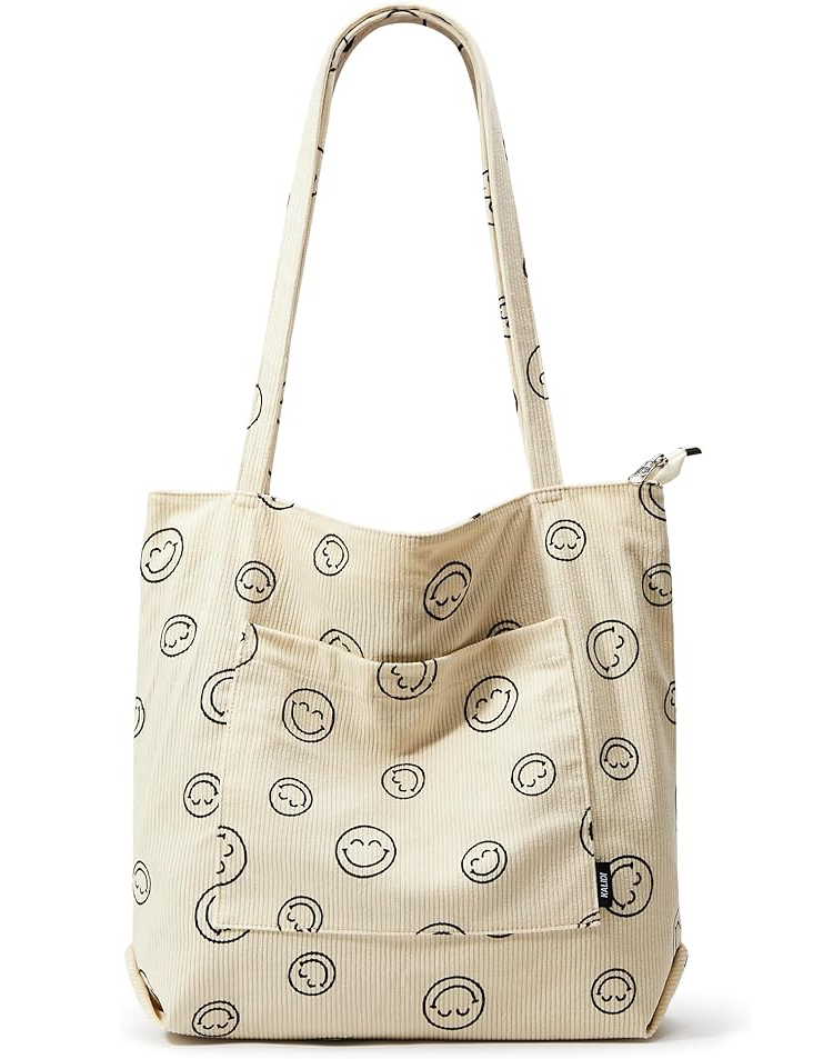 Corduroy Tote Bag with Zipper – Large Waterproof Shoulder Bag for Women