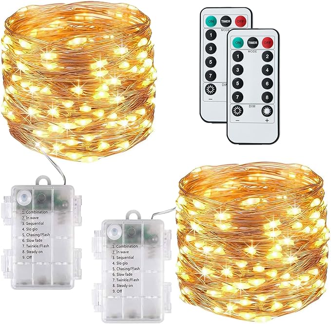 [2 Pack] 120 LED USB String Lights – 40ft, 8 Modes, Waterproof, Remote Controlled