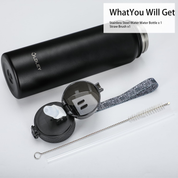 1L Stainless Steel Insulated Water Bottle – Black Leakproof Flask with Straw Lid