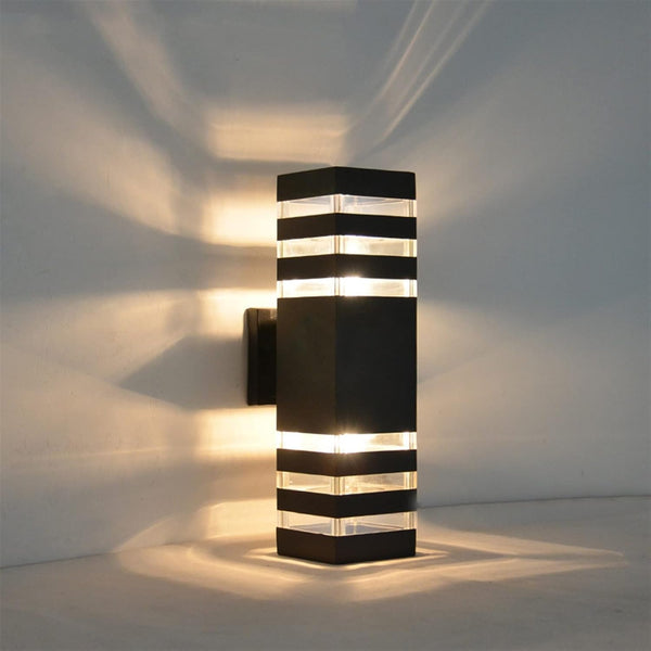 Black Modern LED Wall Sconce -  3 Layers Waterproof Porch Light, Warm White, IP65 Outdoor Up/Down Light