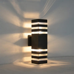 Black Modern LED Wall Sconce -  3 Layers Waterproof Porch Light, Warm White, IP65 Outdoor Up/Down Light