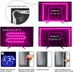 LED TV Backlight - 2.5M USB RGB Strip Lights with Remote & Music Sync for 40-60 Inch TVs