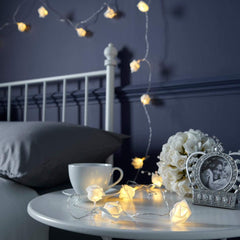 LED Rose Flower String Lights, 20 Warm White Battery Fairy Lights