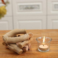 Rustic Driftwood Wooden Tea Light Candle Holder with Glass