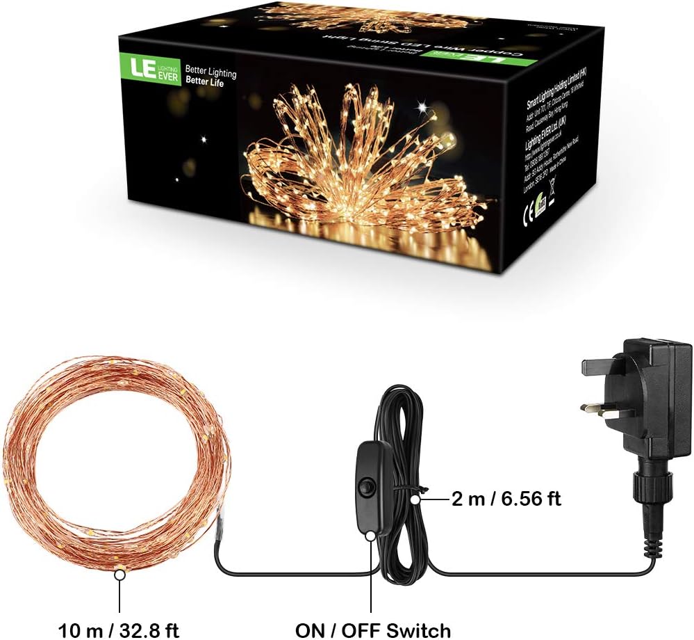 10M Plug-In Copper Fairy Lights – Warm White, Waterproof