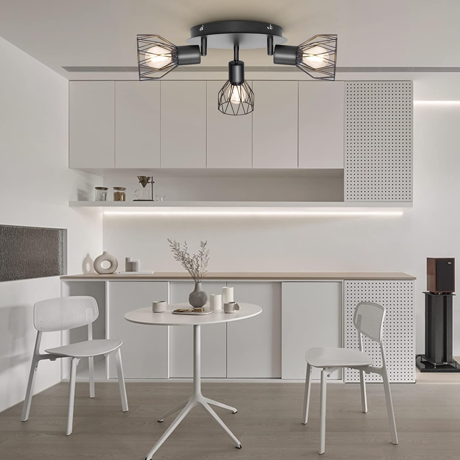 Spot Light Fittings for Ceilings Adjustable Metal Wire Cage Kitchen Spotlight Ceiling Lights with E14 Base Black 3 Way Ceiling Light Industrial
