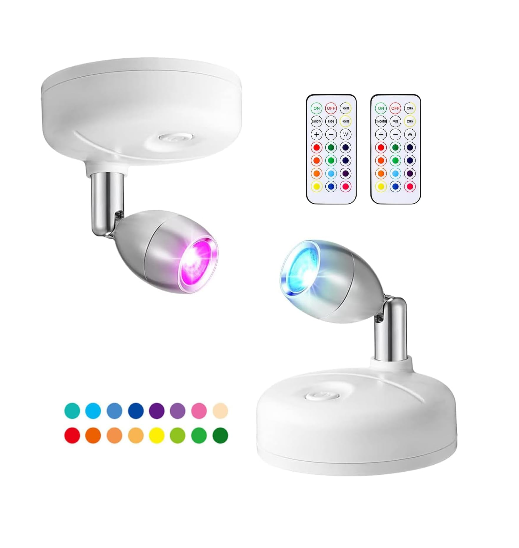 Wireless RGB LED Spotlights with Remote Control, Timer Wall Lights for Hallway, Cupboards  – 2 Pack