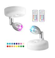 Wireless RGB LED Spotlights with Remote Control, Timer Wall Lights for Hallway, Cupboards  – 2 Pack