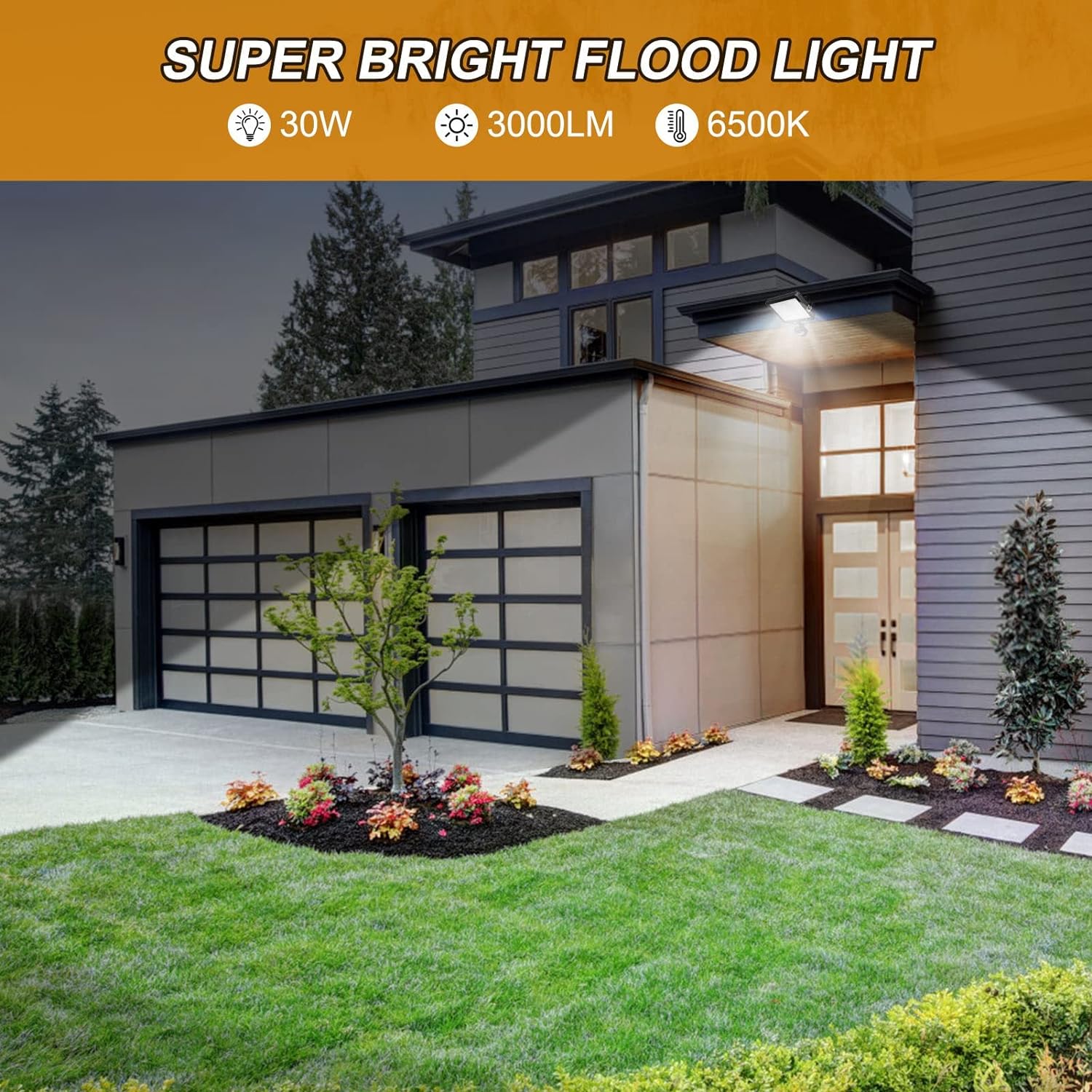 30W LED Security Light Outdoor, 3000LM PIR Motion Sensor Floodlight with IR Remote Control, IP65 Waterproof Cool White Security Light for Garden, Garage, Driveway & Yard