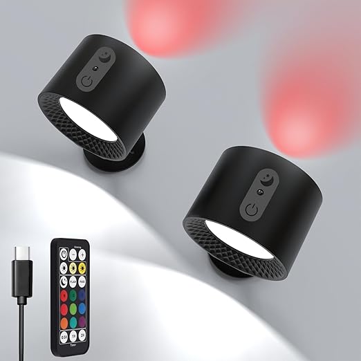 2 Pack Rechargeable RGB Wall Lights with Remote Control