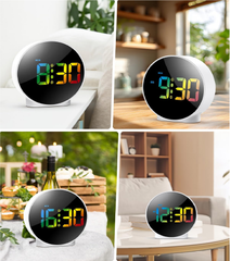 Curved LED Digital Alarm Clock with Dual Alarms, Snooze & 4-Level Brightness