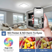 24W Square LED Ceiling Light 3240LM Super Bright, 6000K Cool White, IP44 Waterproof Bathroom Ceiling Light, Flush Mount LED Light for Kitchen, Bedroom, Living Room, Hallway, Office & Porch