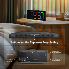 Curved Digital Alarm Clock with RGB Night Light, Snooze & Adjustable Brightness