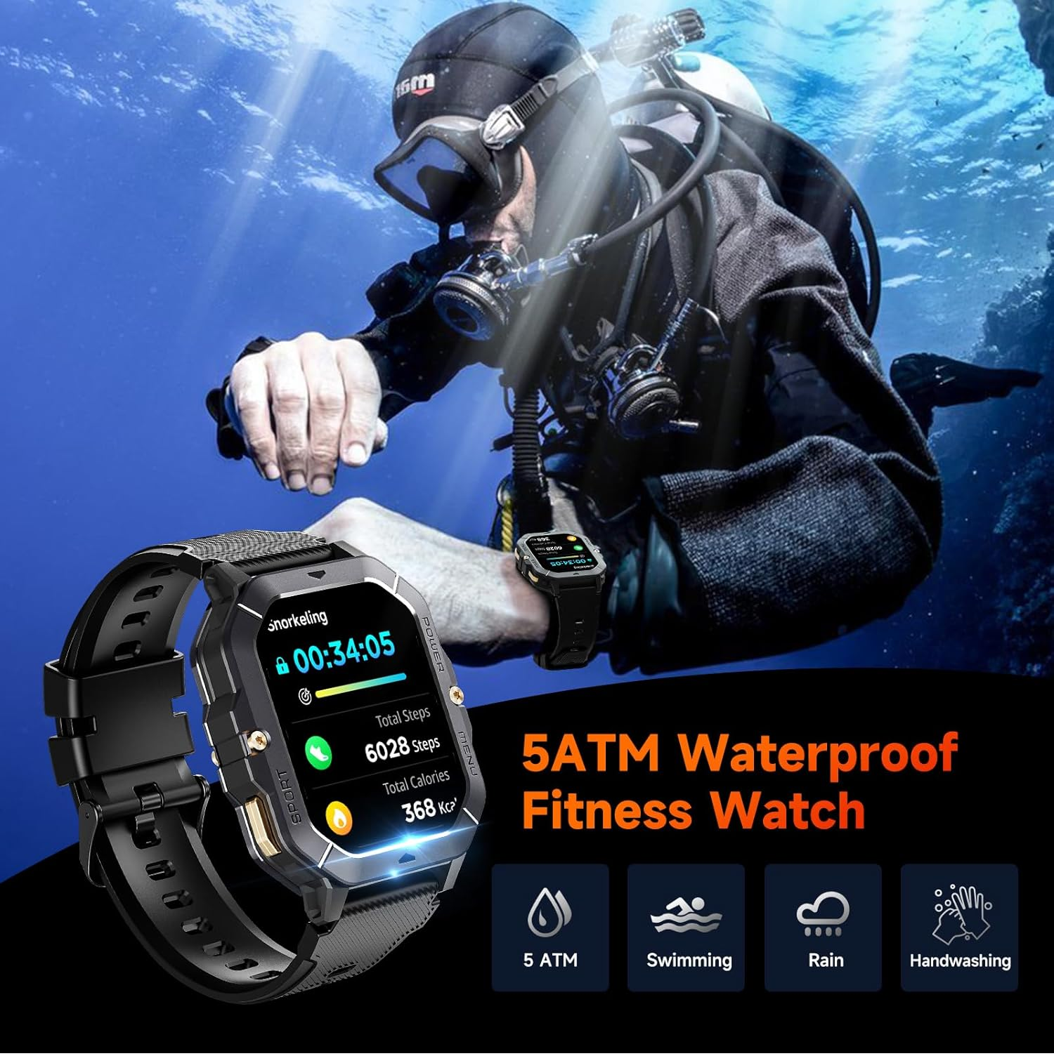 Smart Watch for Men 2.02" HD Screen with Call, Fitness Tracker for Android iOS