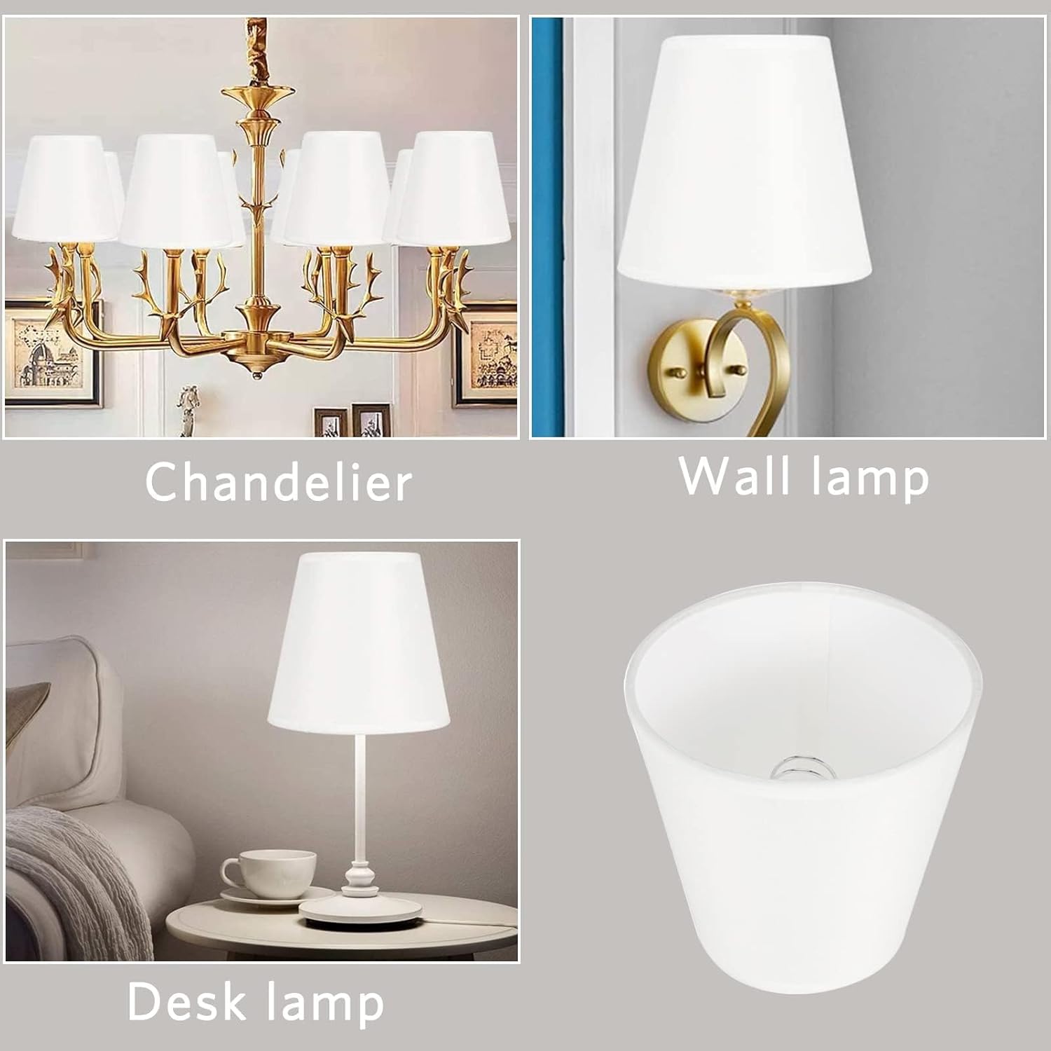 Set of 6 Clip-On Fabric Lampshades – Small E14 Light Shades