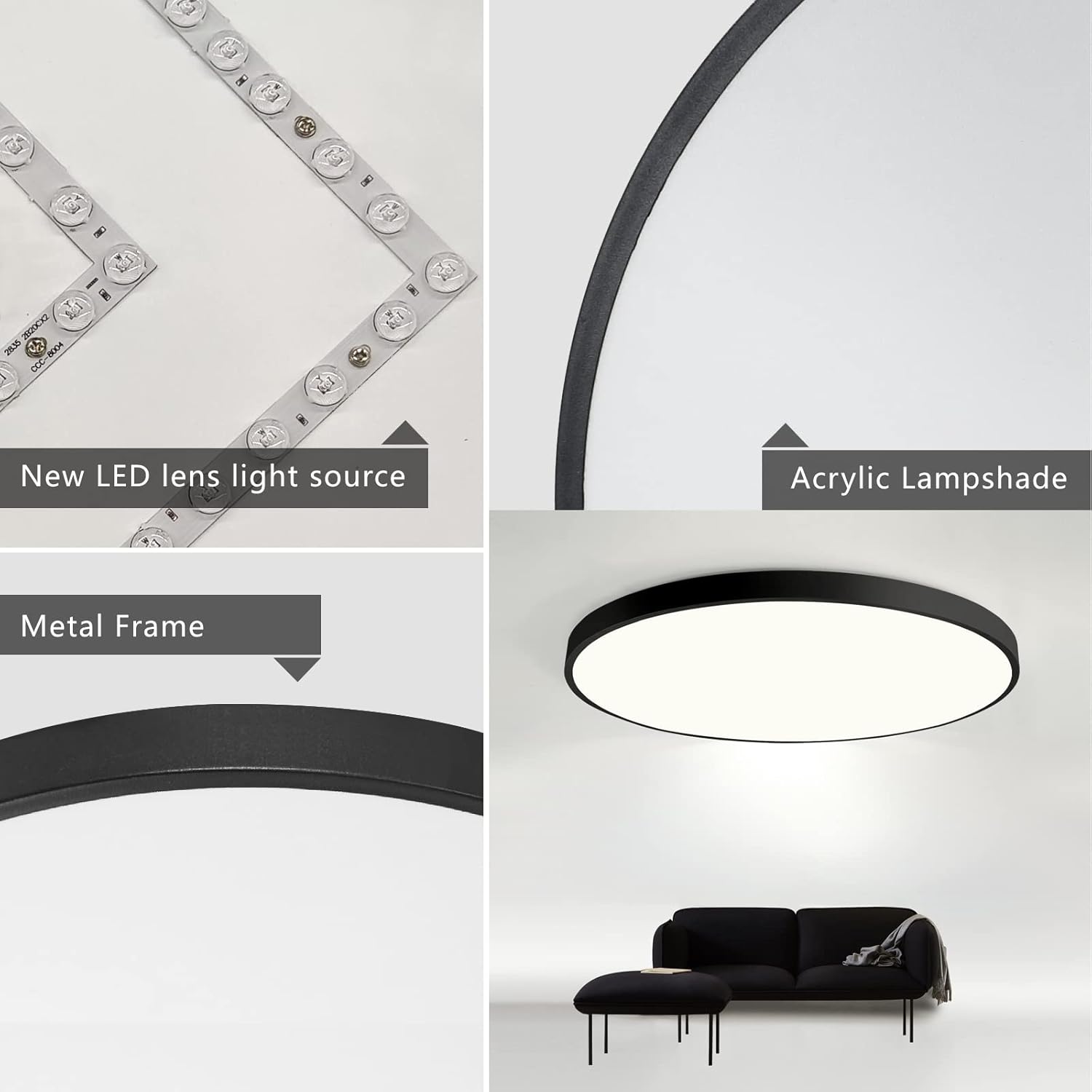 24W Round LED Flush Mount Ceiling Light, Acrylic Lamp Shade, Lighting Fixture for Bedroom Corridor Decoration