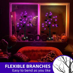 2FT Black Halloween Tree with Bats & Purple Lights