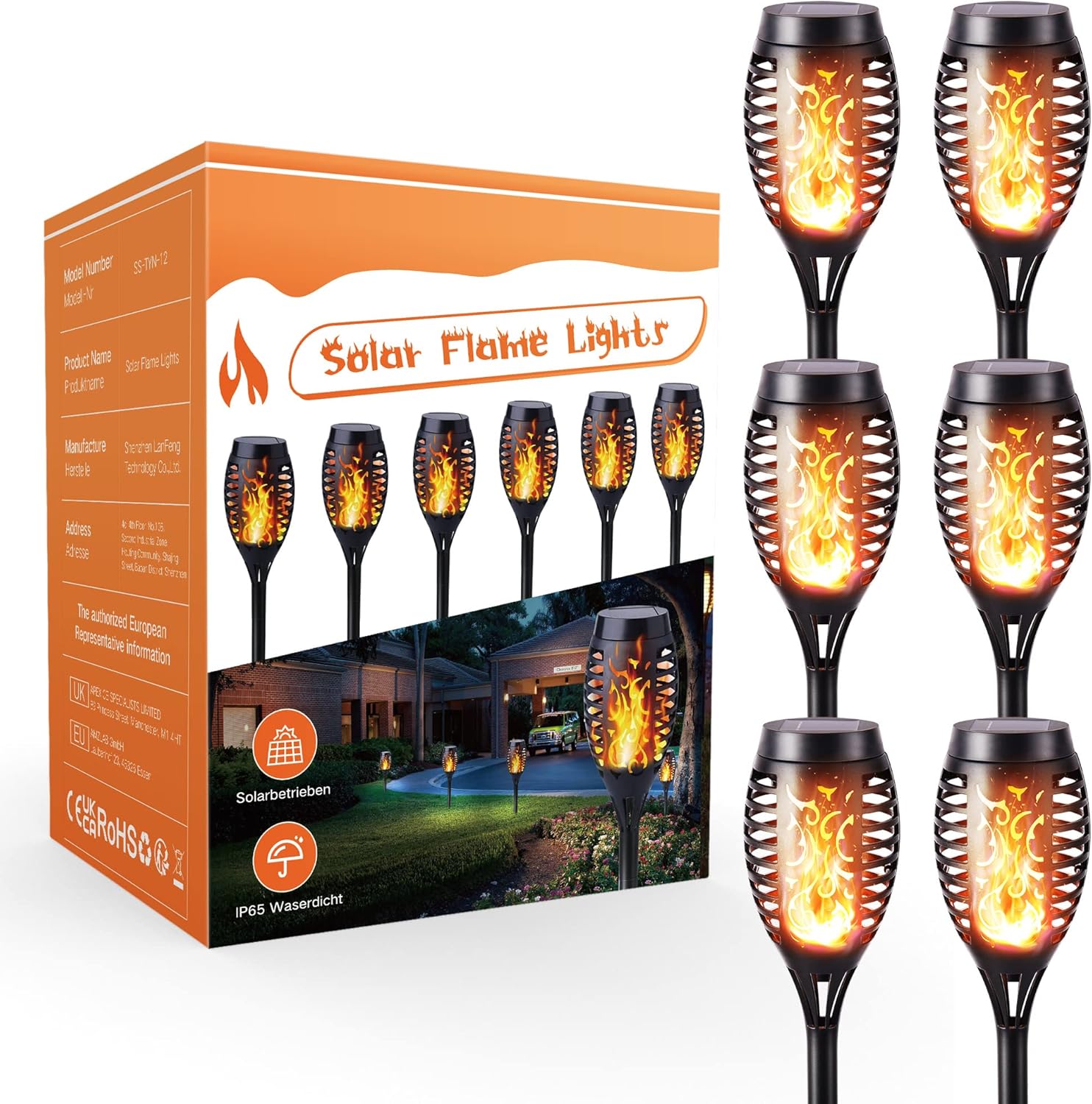 6 Pack Solar Flame Torch Lights – Waterproof Outdoor Garden & Pathway Decor