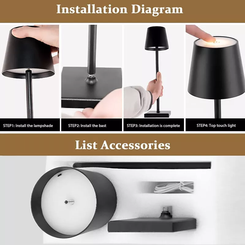 Rechargeable Cordless LED Table Lamp – Dimmable Touch Control Night Light, Portable for Home & Outdoor Use