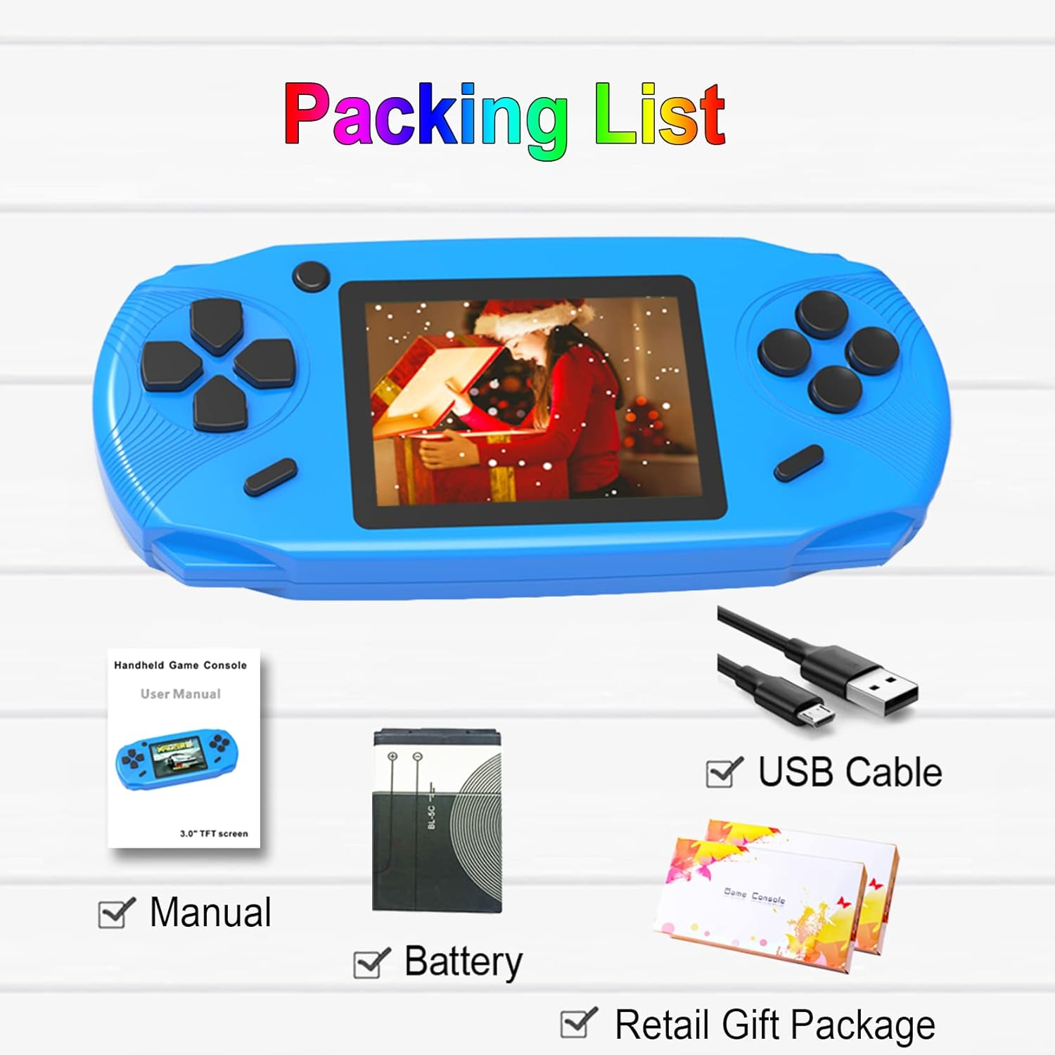 16-Bit Handheld Game Console with 100 Classic Games, 3.0" Screen (Blue)