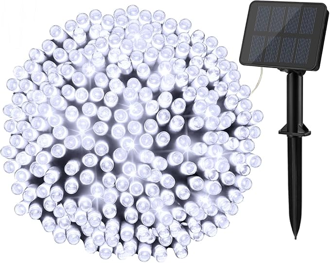 5M 50 LED Solar String Lights – Cool White, 8 Modes, Waterproof