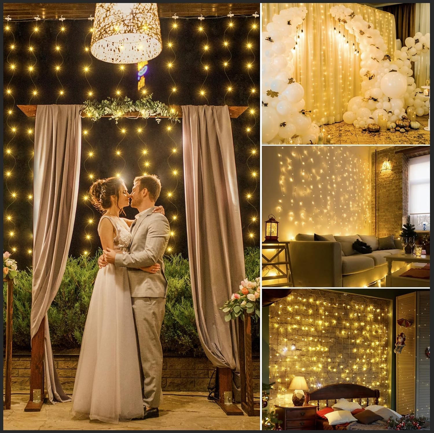 300 LED Curtain Fairy Lights Warm White for Indoor Outdoor