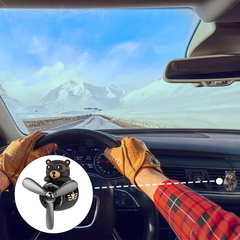 Bear Pilot Retro Airplane Car Air Freshener – Rotating Propeller Vent Clip with Fragrance Tablets (Black)