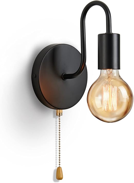 Vintage Industrial Wall Lamp Set with Pull Cord Switch