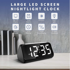 Large LED Digital Alarm Clock with Night Light, USB Charger & Dual Alarms