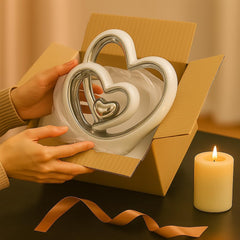 Silver Double Heart Ceramic Ornament for Modern Home Décor