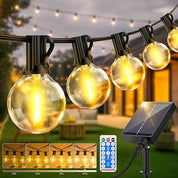 Dimmable Solar Outdoor String Lights – 100FT G40 Festoon Lights with Remote & Timer