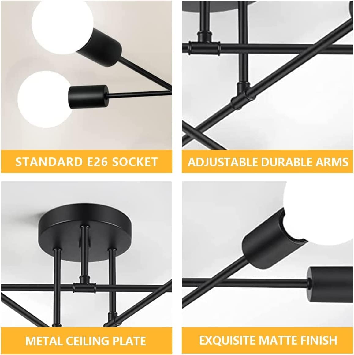 Modern 6/8-Light Black Sputnik Chandelier – Adjustable E27 Ceiling Fixture