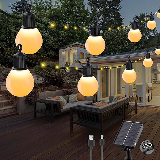 Warm White Solar Garden Lights – 100 LEDs, USB, Waterproof
