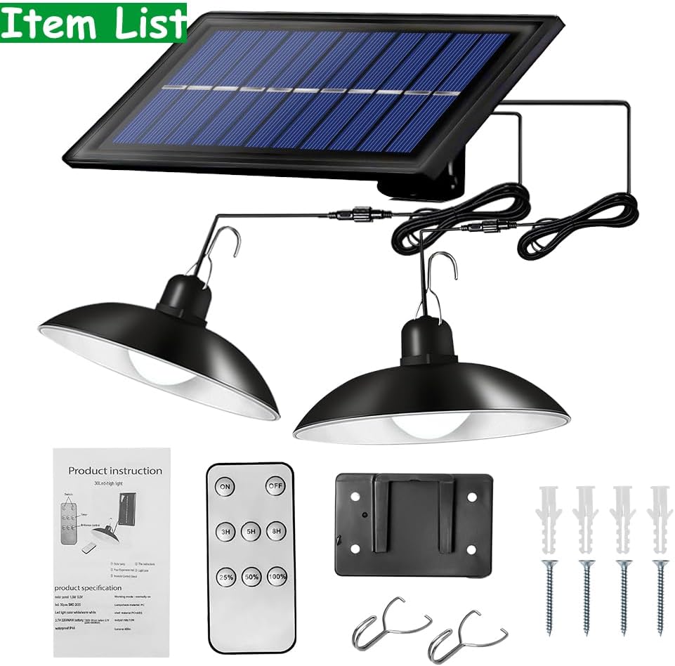 LED Solar Pendant Hanging Light Dimmable Indoor Outdoor Garden Yard Shed Lamp