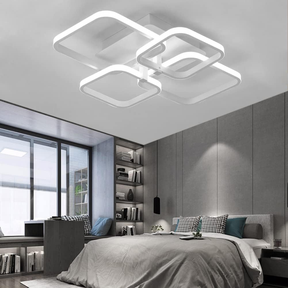 LED Ceiling Light with Remote – 4 Square Black Modern Chandelier