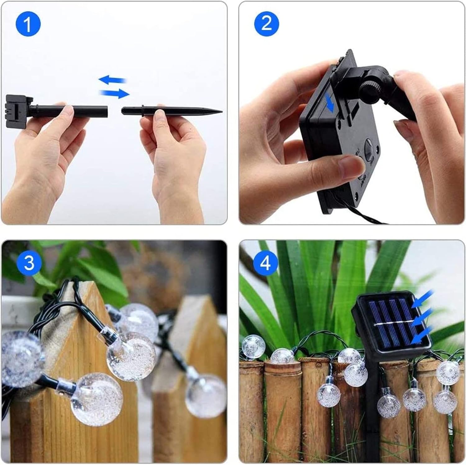 60 LED Solar Crystal Ball String Lights, 36ft White
