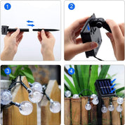 60 LED Solar Crystal Ball String Lights, 36ft White
