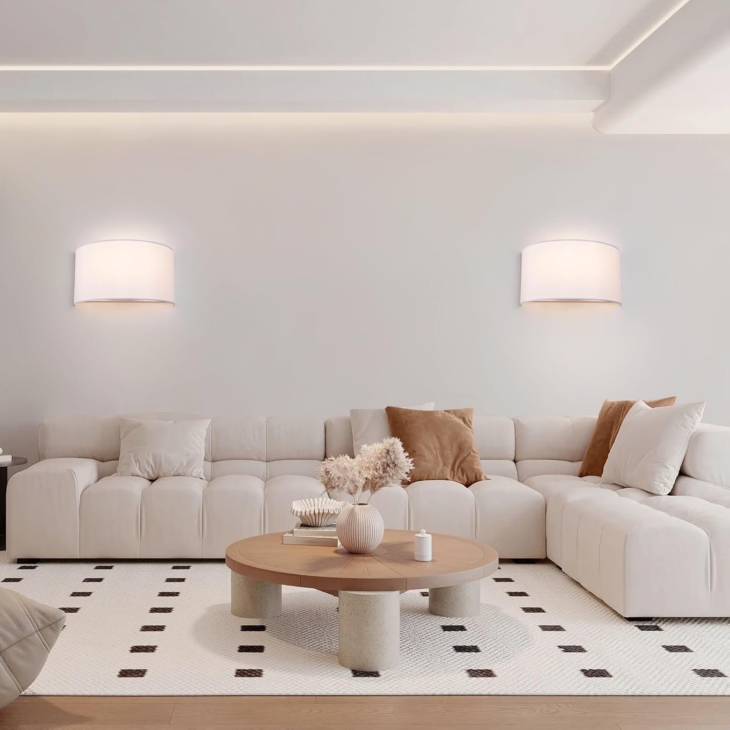 E27 Wall Light with Switch & White Fabric Shade – Semi-Circle Sconce for Bedroom & Living Room