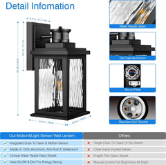 Porch Light Outdoor with Motion Sensor, Dusk-to-Dawn Black