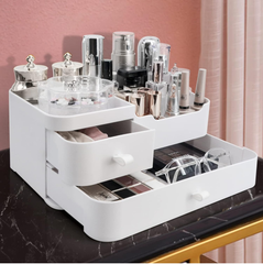 White Makeup Organizer Box with Drawers – Skincare & Cosmetic Storage Case