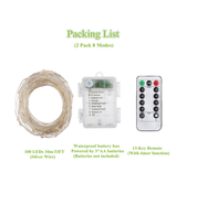 LED String Lights Battery Powered [2 Pack] – 100 LEDs 33ft Fairy Lights